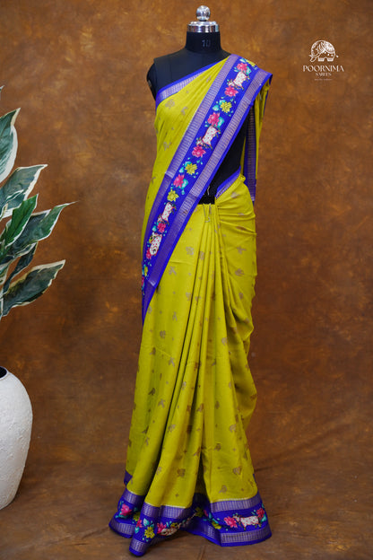 DOLA SILK SAREE - PEAR GREEN