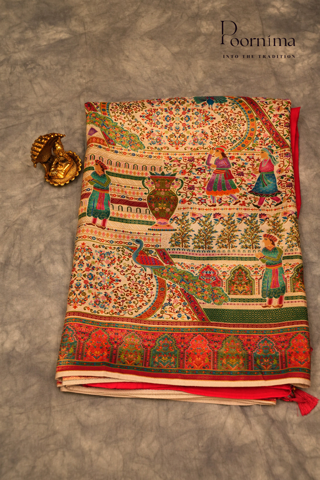 KASHMIR SILK SAREE- HALF WHITE