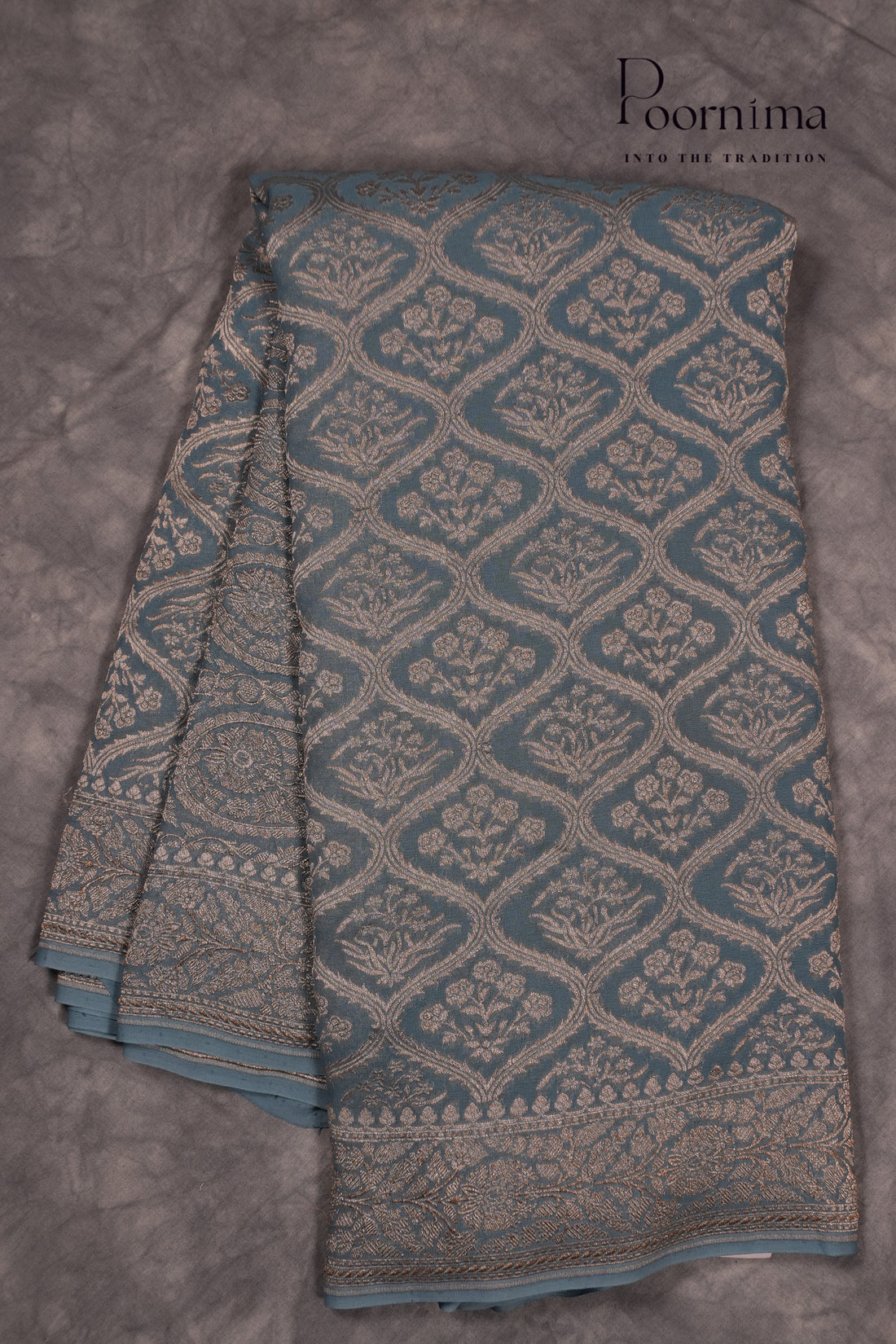 KHADDI GEORGETTE SAREE- STEEL BLUE