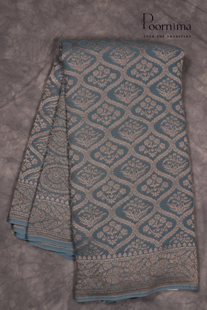 KHADDI GEORGETTE SAREE- STEEL BLUE