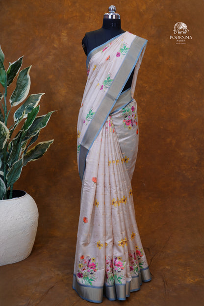 CHANDERI SAREE - BUTTER CREAM