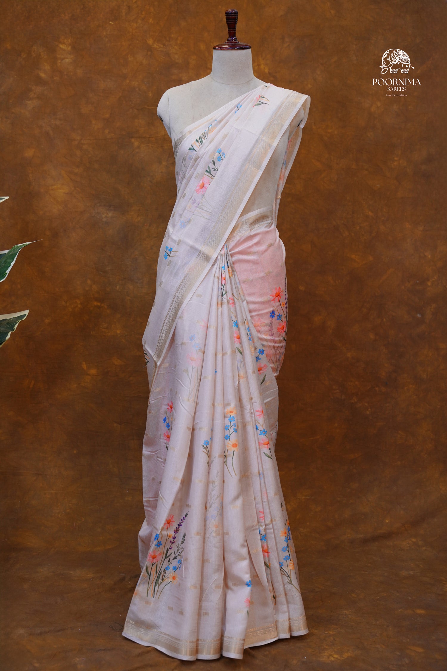 CHANDERI SAREE - BEIGE CREAM
