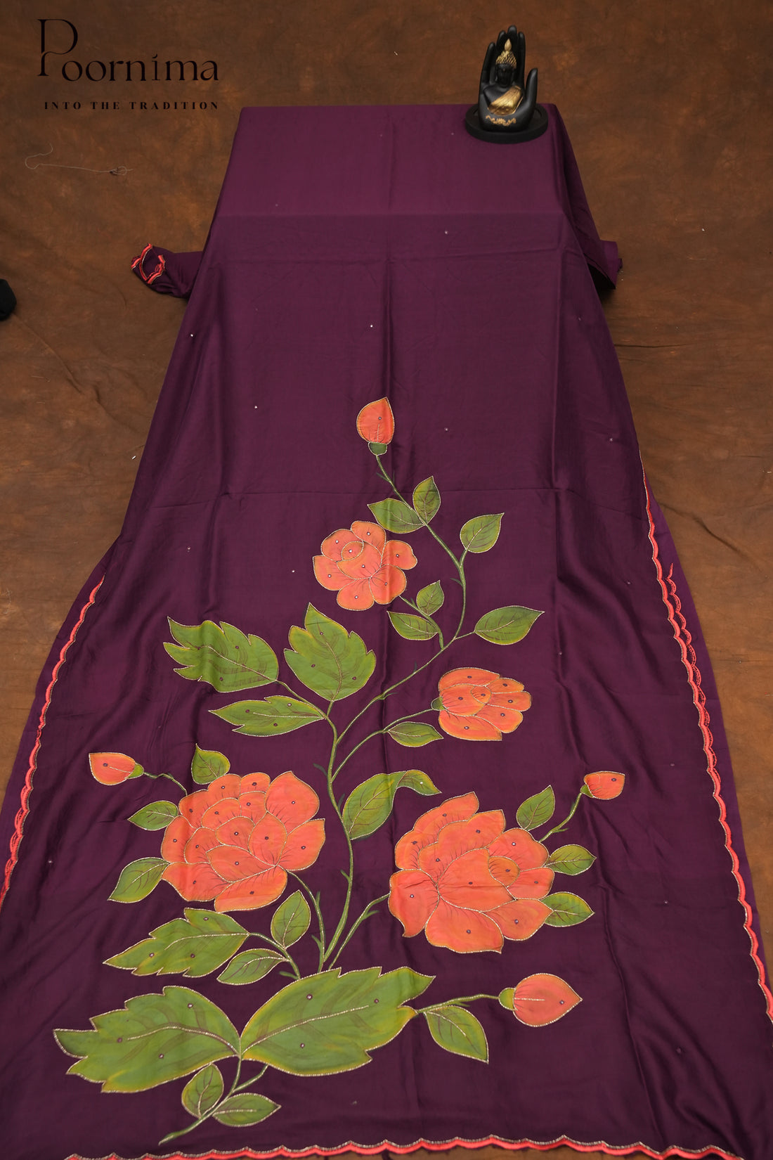 MANGALAGIRI HAND PRINTED SAREE-WINE