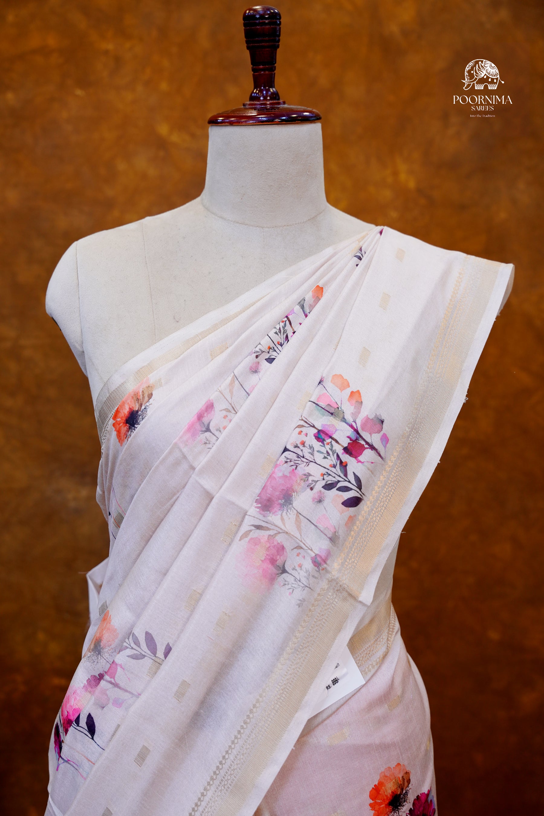 CHANDERI SAREE - BEIGE CREAM