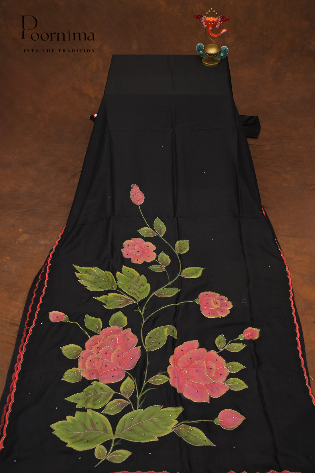 MANGALAGIRI HAND PRINTED SAREE-BLACK