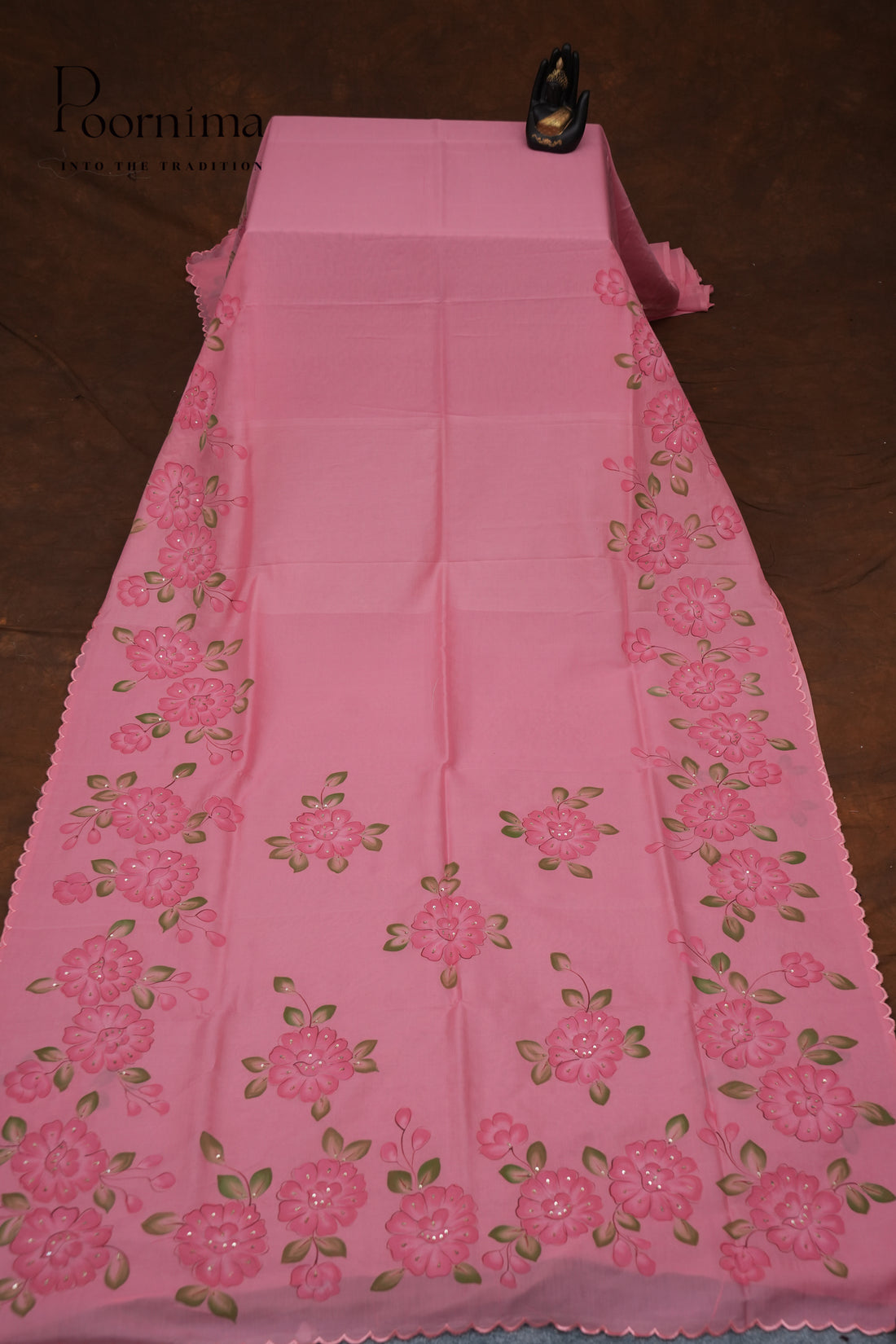 MANGALAGIRI HAND PRINTED SAREE-BABY PINK