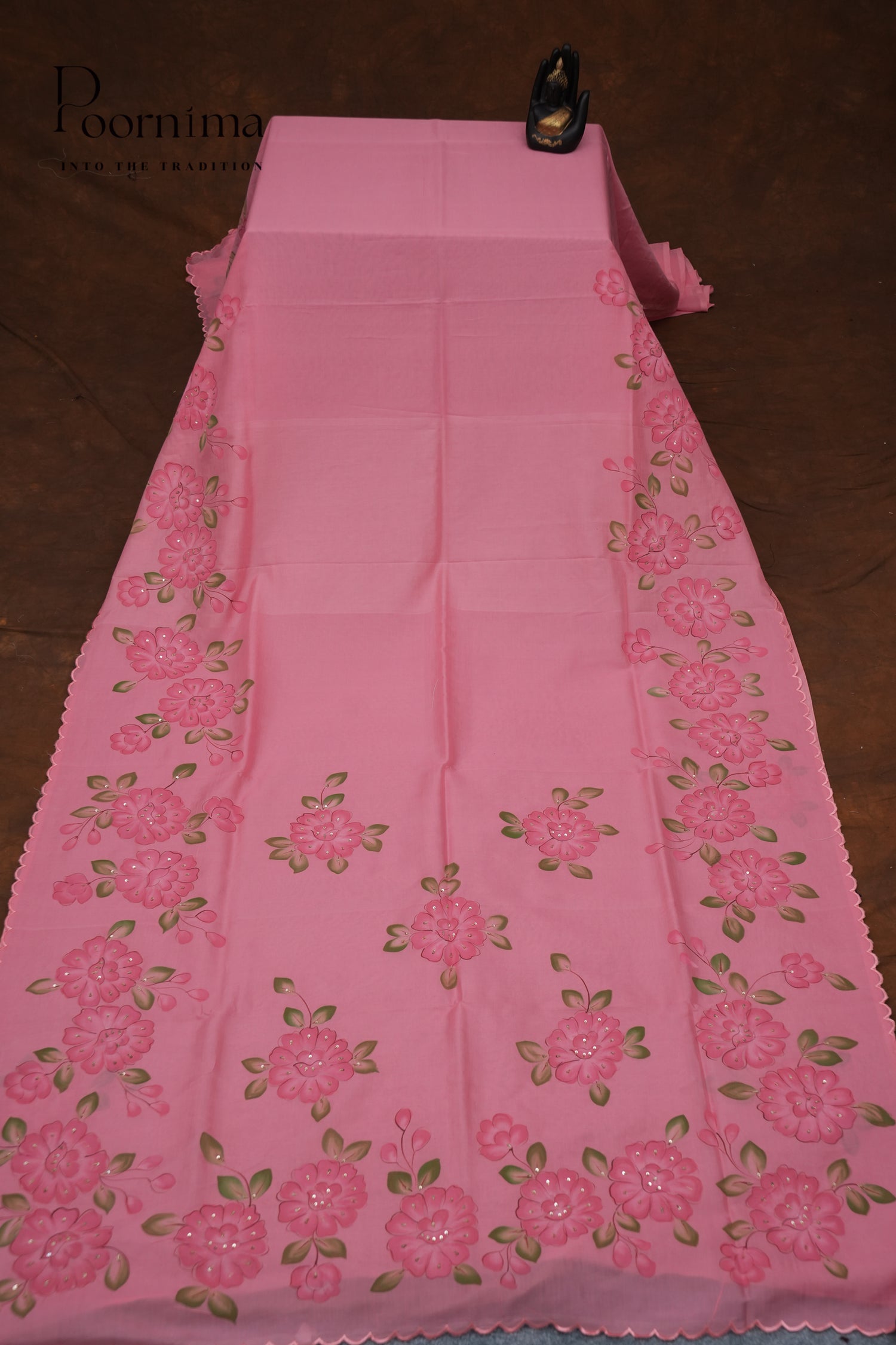 MANGALAGIRI HAND PRINTED SAREE-BABY PINK