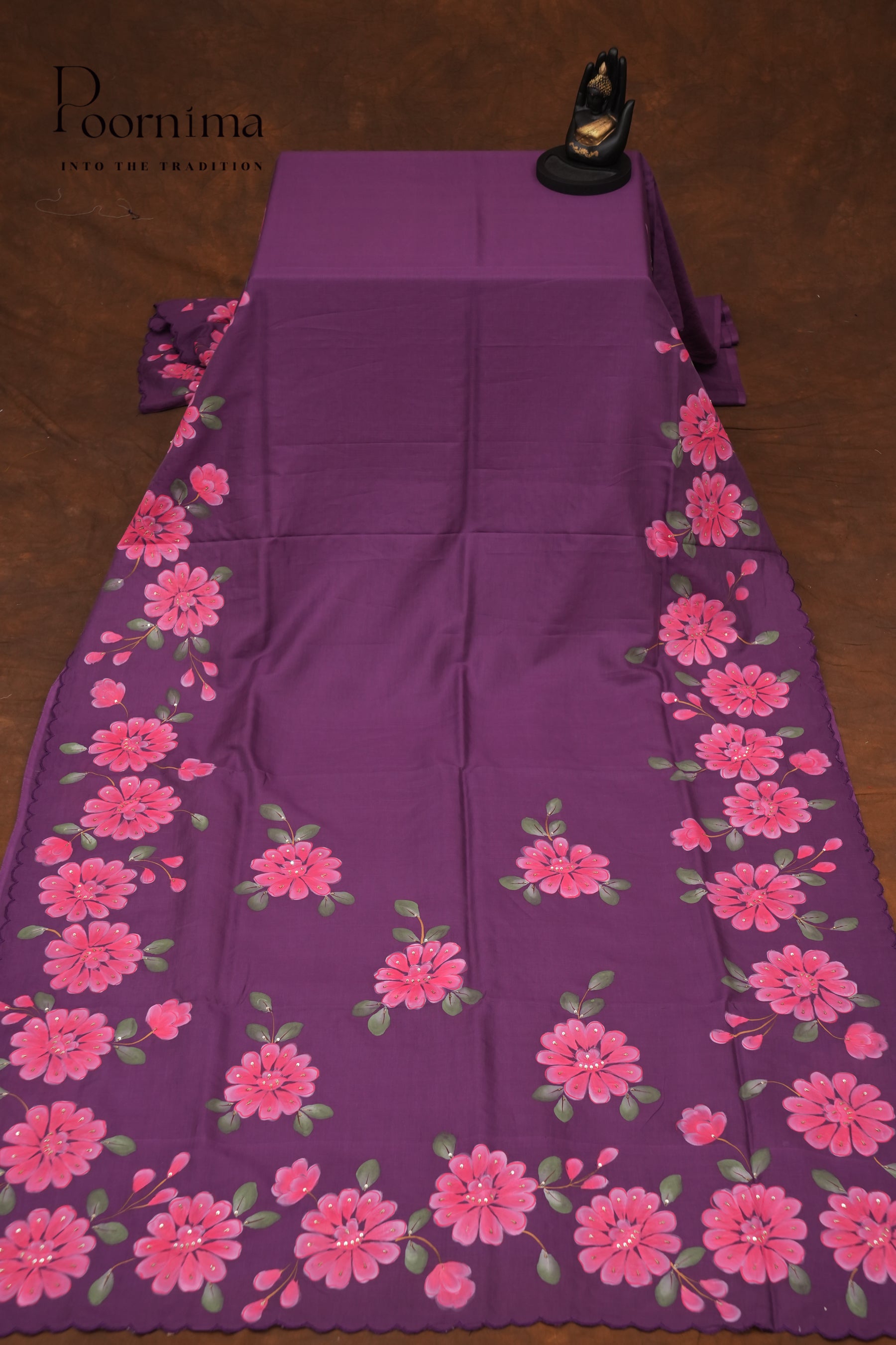 MANGALAGIRI HAND PRINTED SAREE- BRINJAL