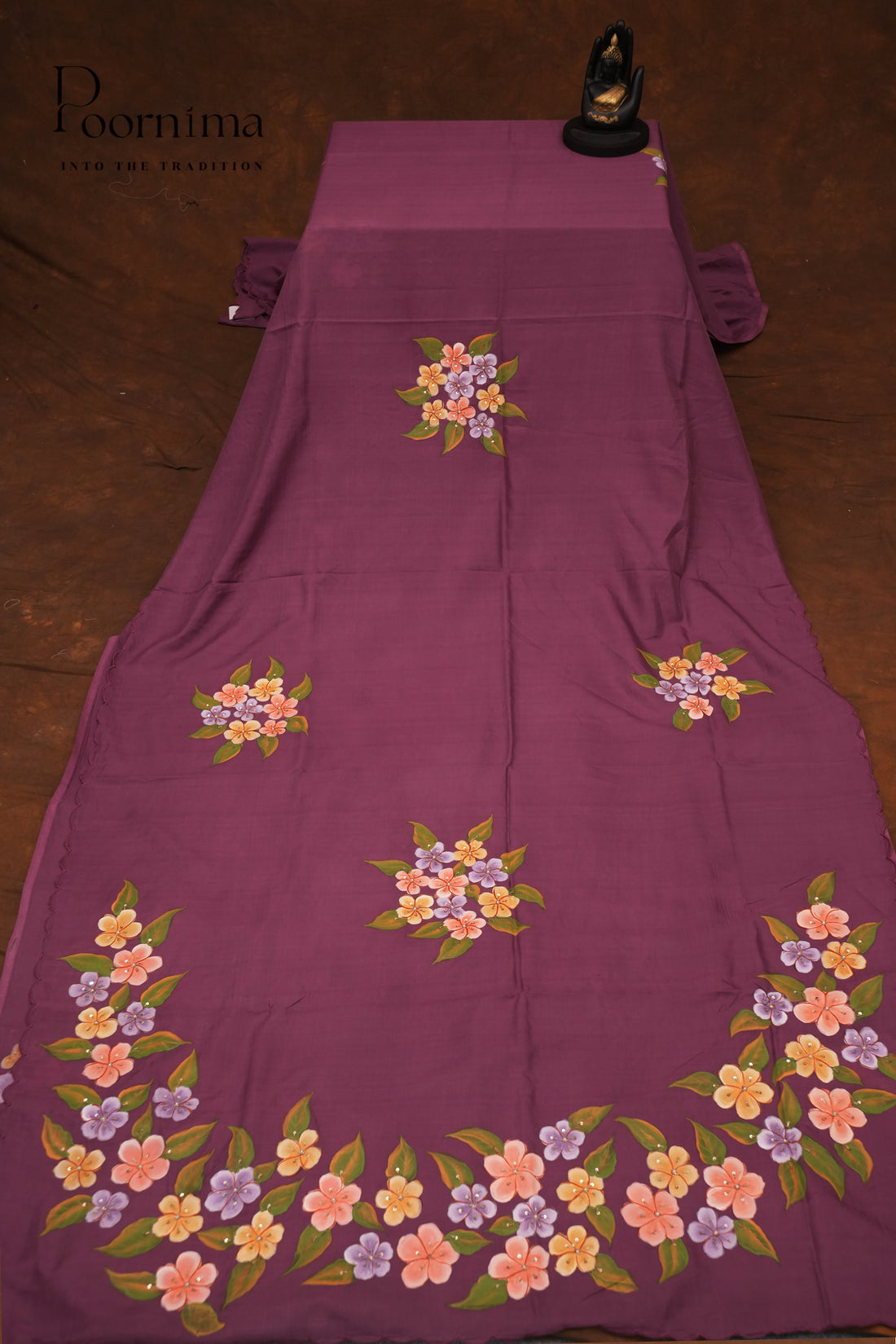 MANGALAGIRI HAND PRINTED SAREE- MULBERRY