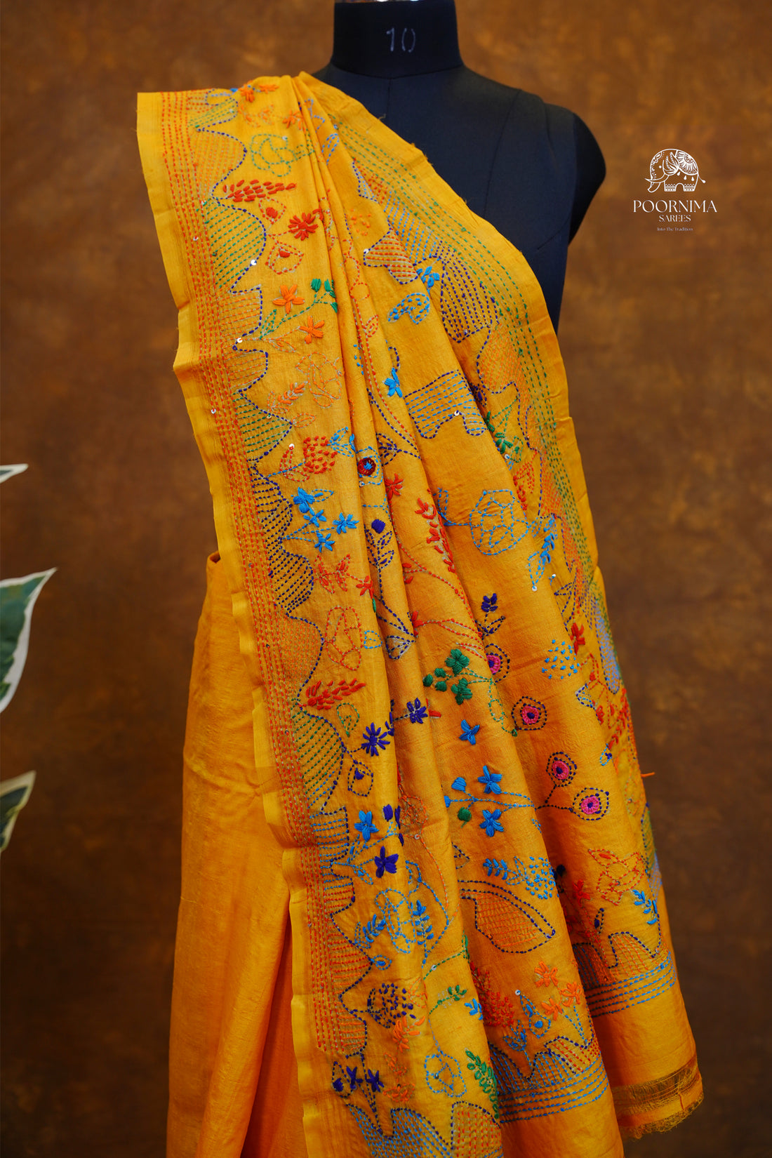 TUSSAR WORK SAREE - YELLOW