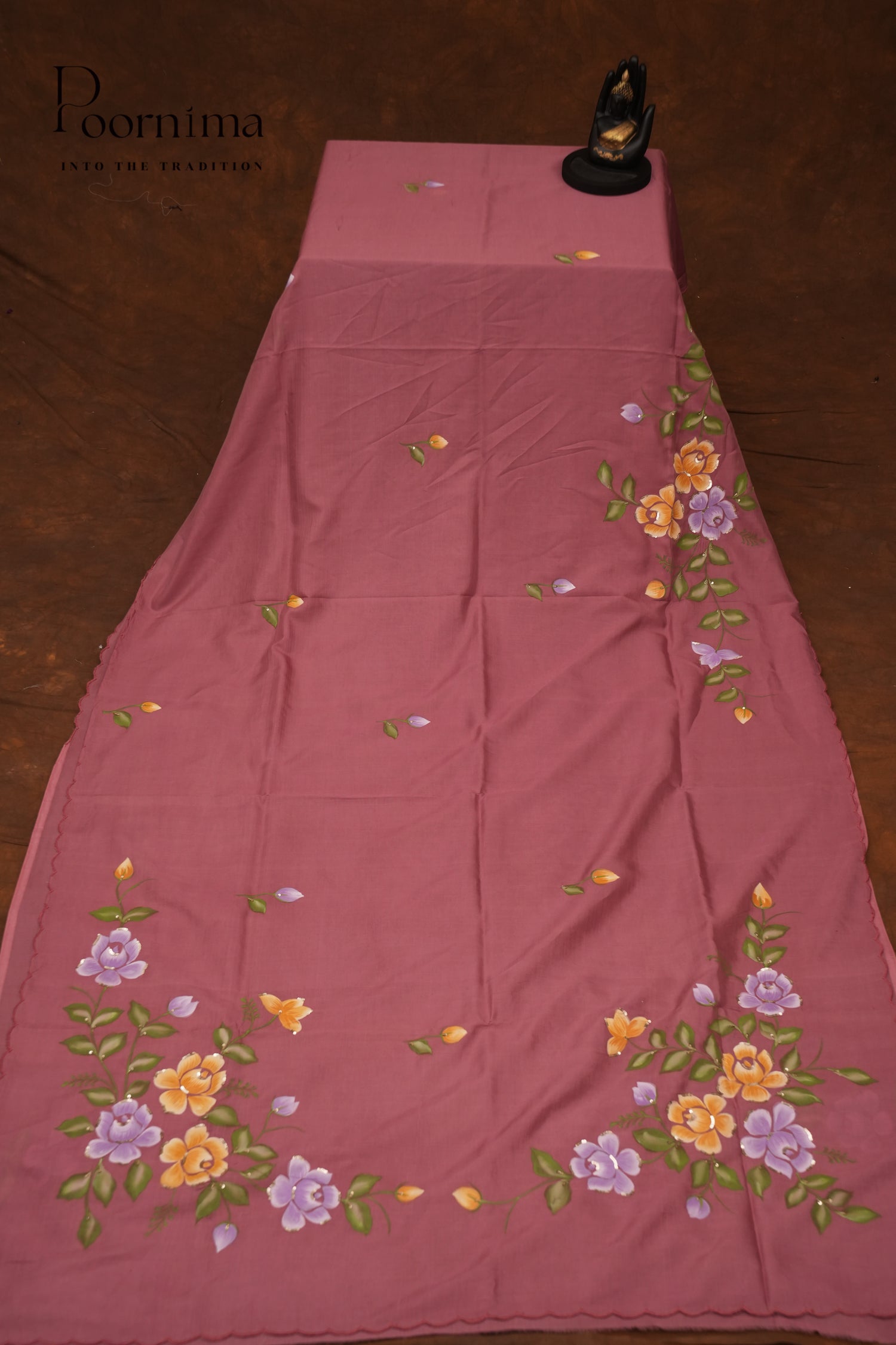 MANGALAGIRI HAND PRINTED SAREE-ONION PINK