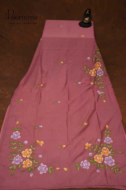 MANGALAGIRI HAND PRINTED SAREE-ONION PINK