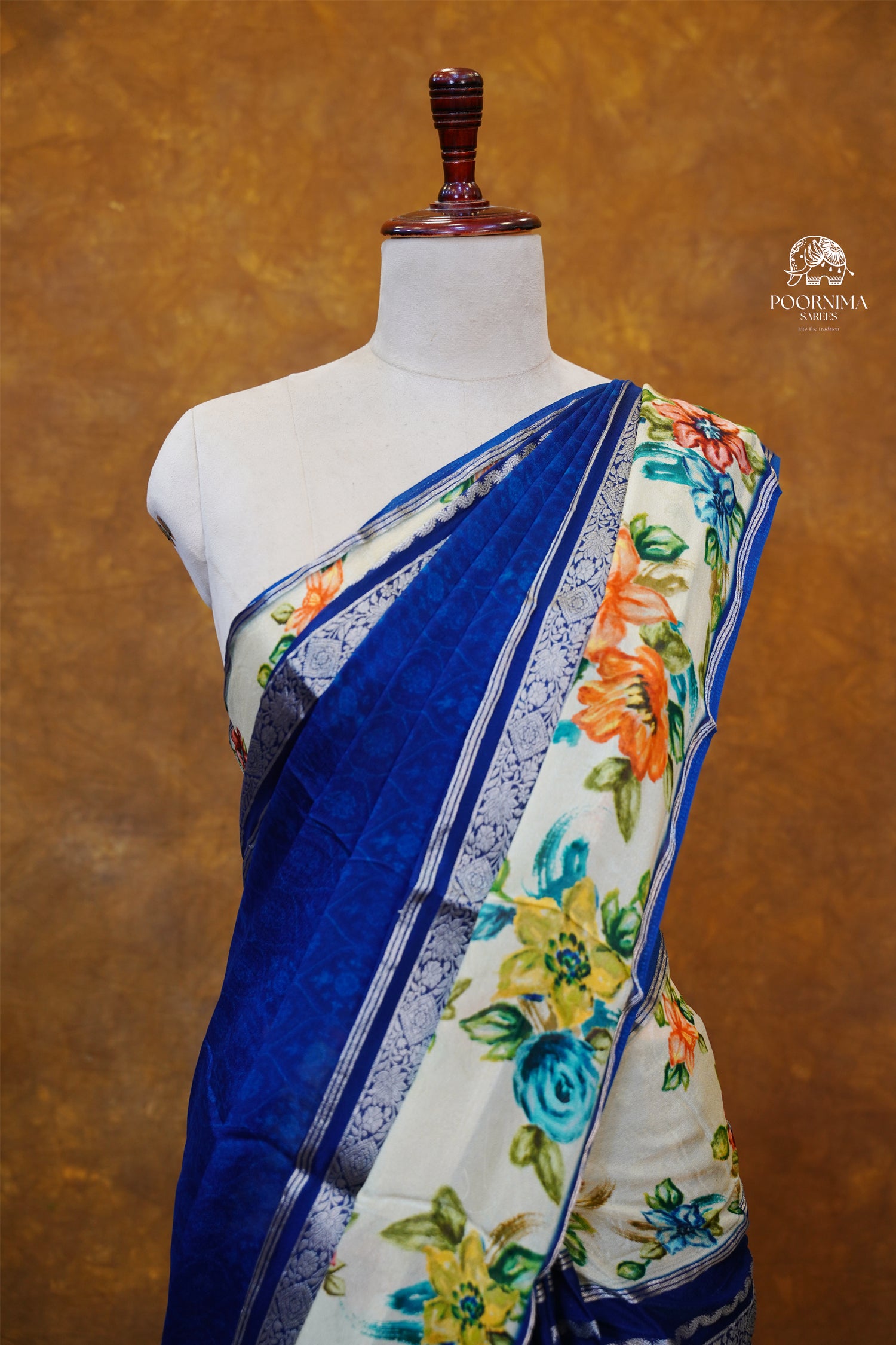 MYSORE CRAPE DIGTAL PRINTED SAREE - BLUE