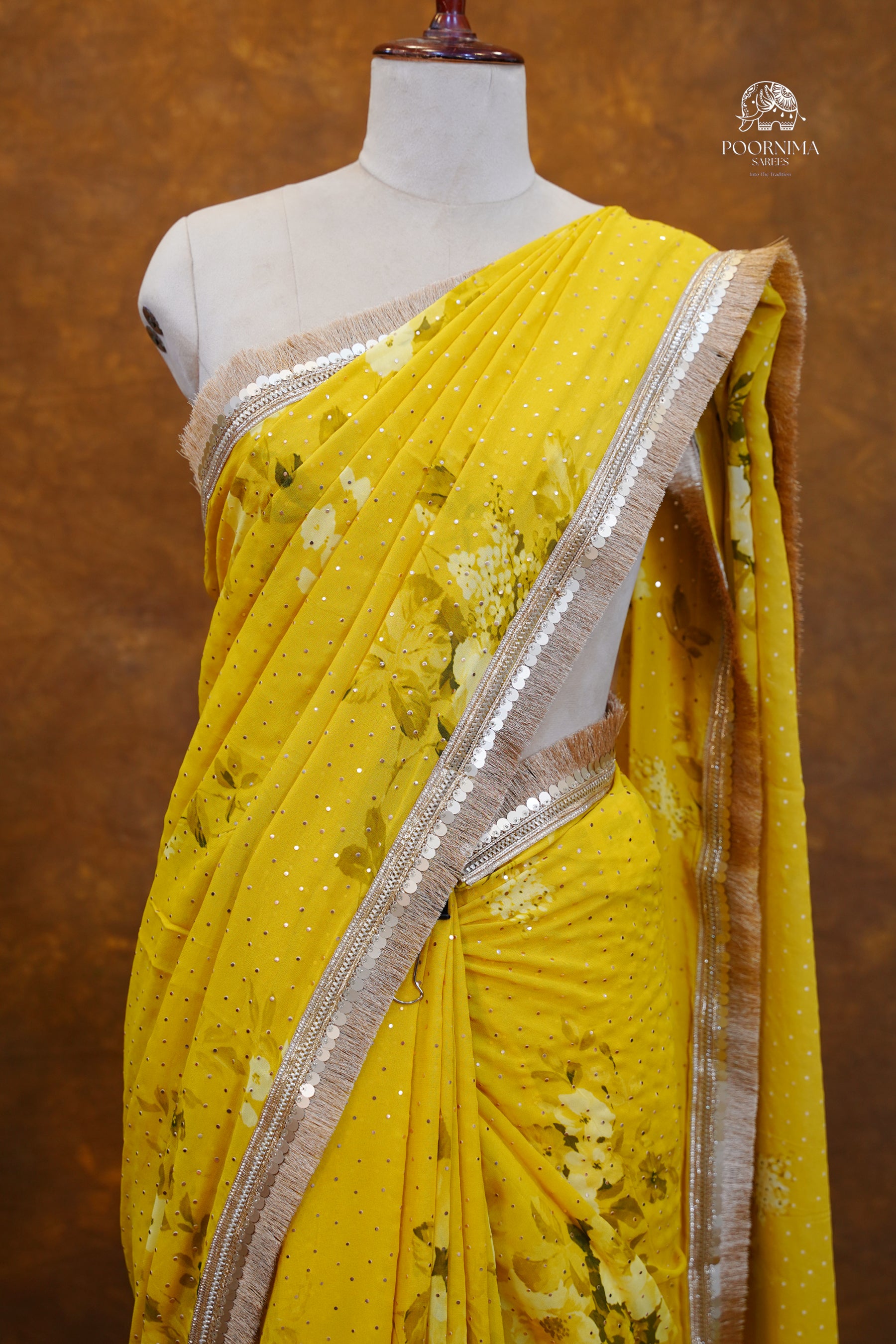 GEORGETTE SAREE - BRIGHT YELLOW