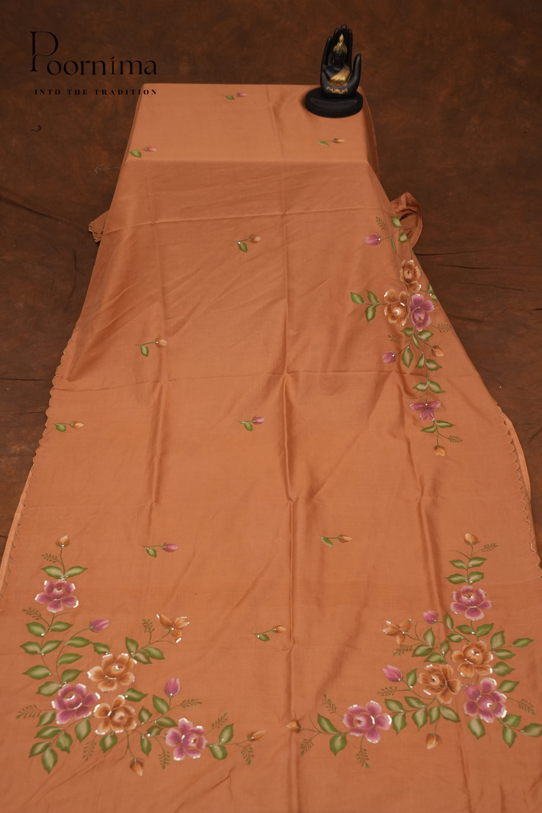 MANGALAGIRI HAND PRINTED SAREE-PEACH