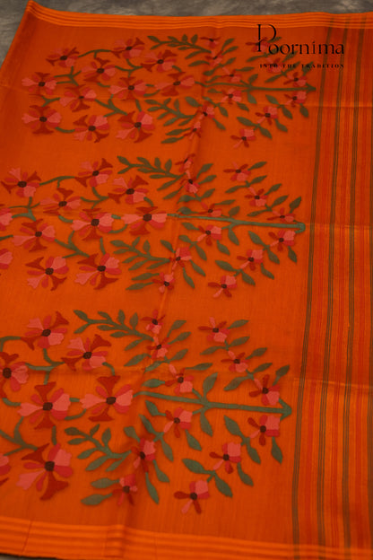 JUTE JAMDANI SAREE- YELLOW