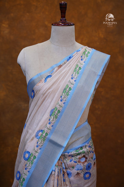 CHANDERI SAREE - BEIGE CREAM