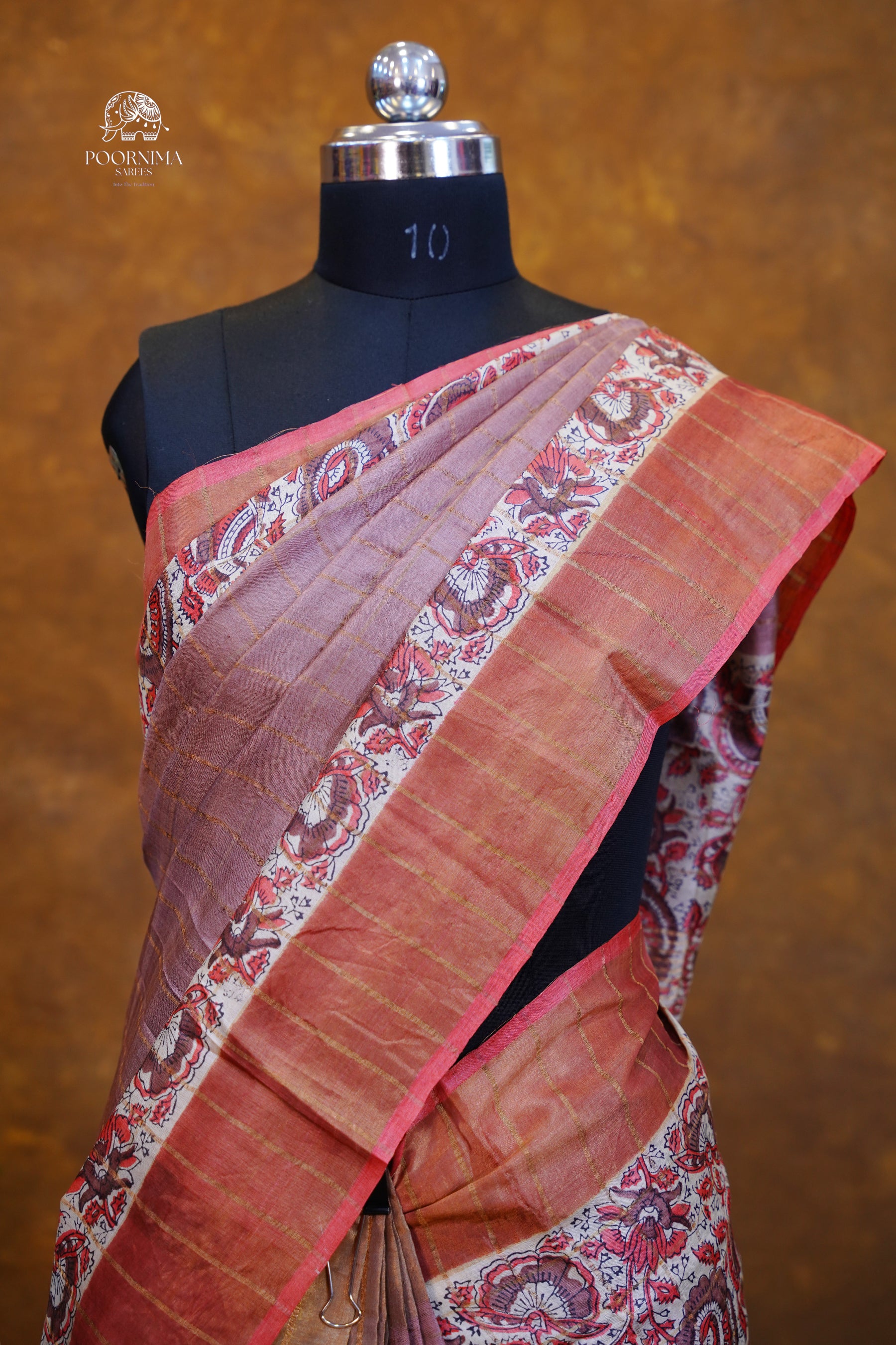 PURE TUSSAR SAREE - COPPER BROWN