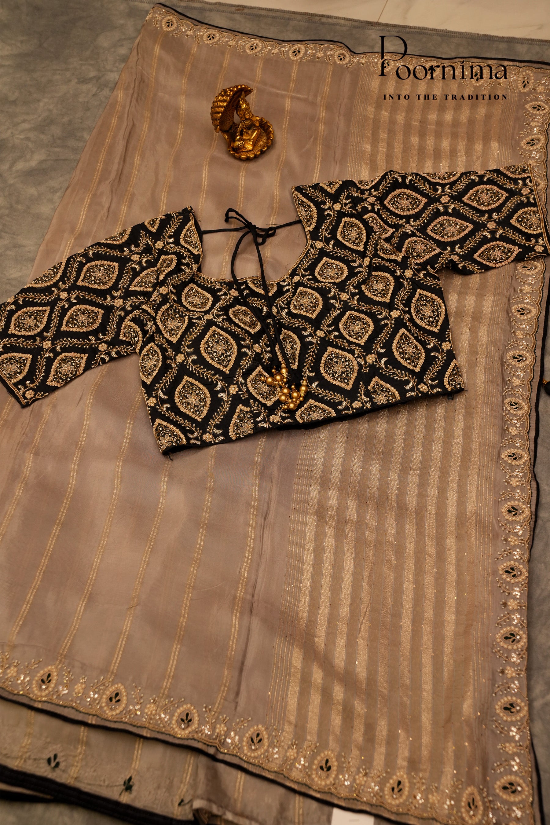 DESIGNER WORK SAREE- GREY