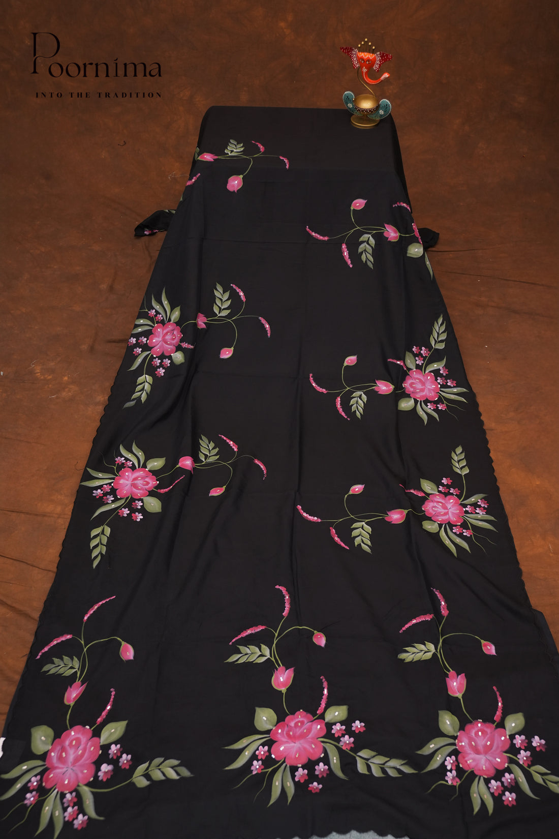MANGALAGIRI HAND PRINTED SAREE- BLACK