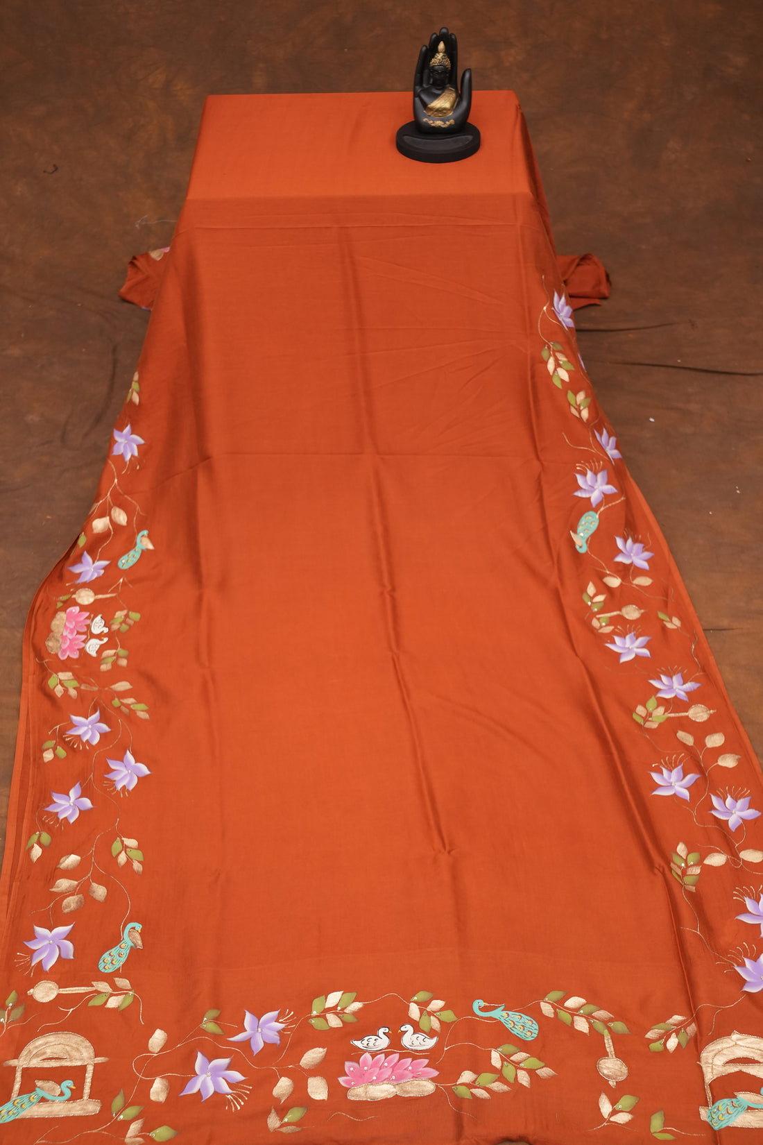 MANGALAGIRI HAND PRINTED SAREE-RUST ORANGE