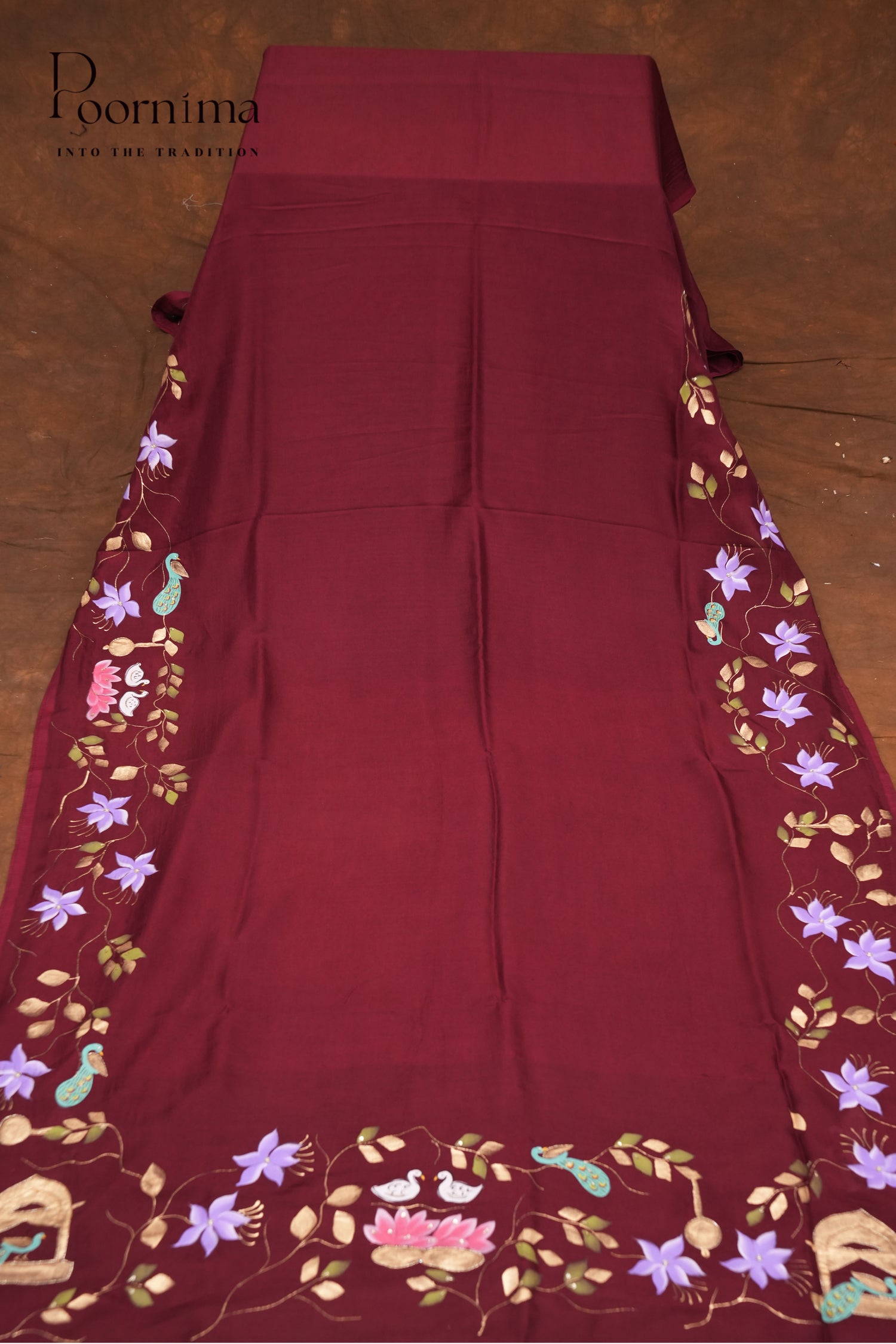 MANGALAGIRI HAND PRINTED SAREE- MAROON