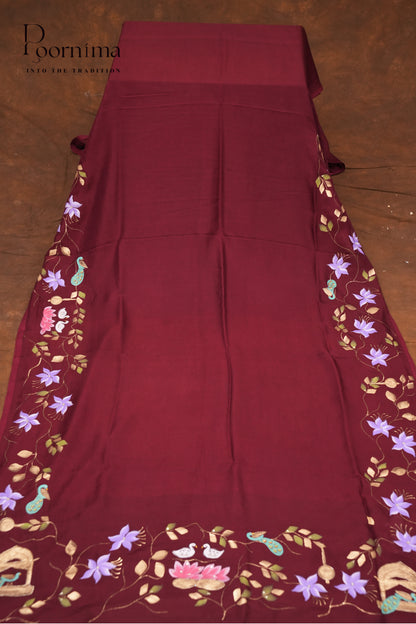 MANGALAGIRI HAND PRINTED SAREE- MAROON