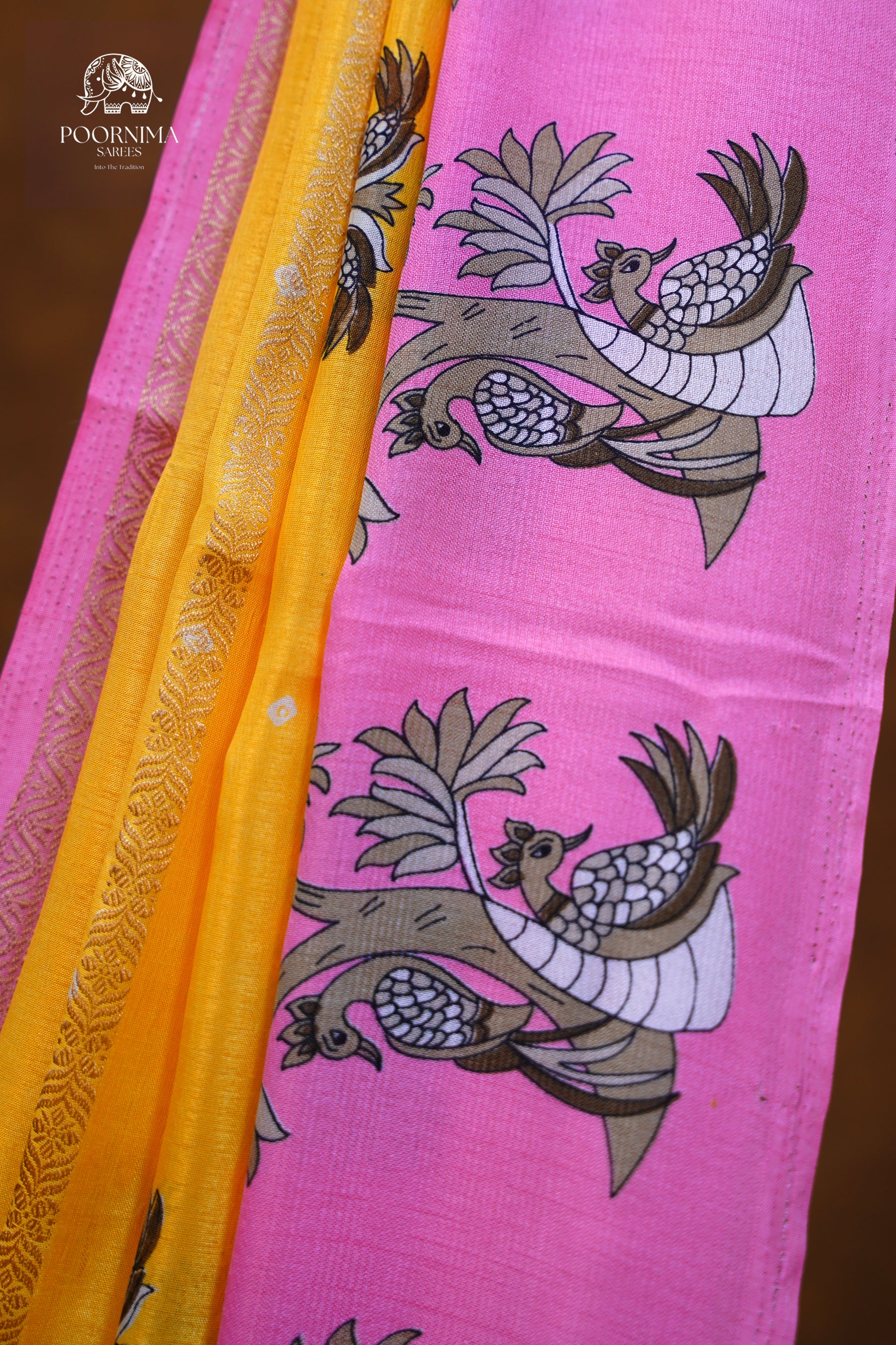 DOLA SILK SAREE - YELLOW AND PINK