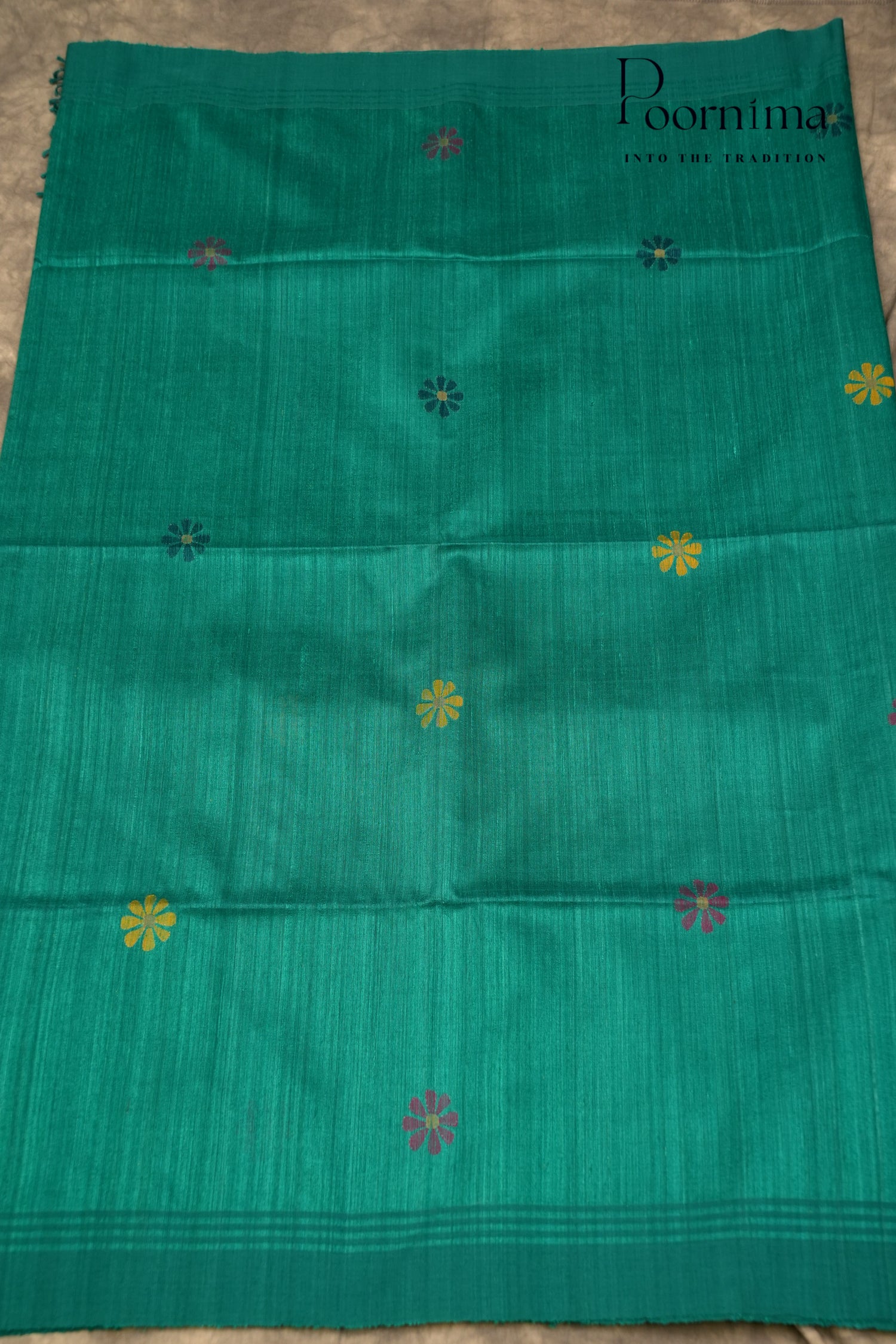 JUTE JAMDANI SAREE- BLUE GREEN