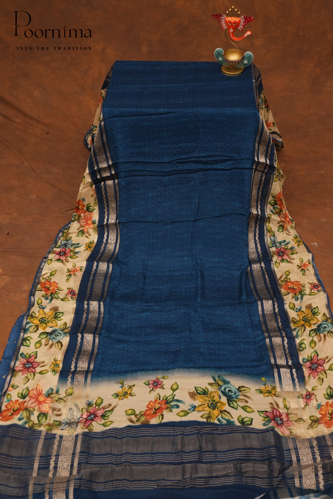 SEMI MYSORE SILK PRINTED SAREE- AZURE BLUE