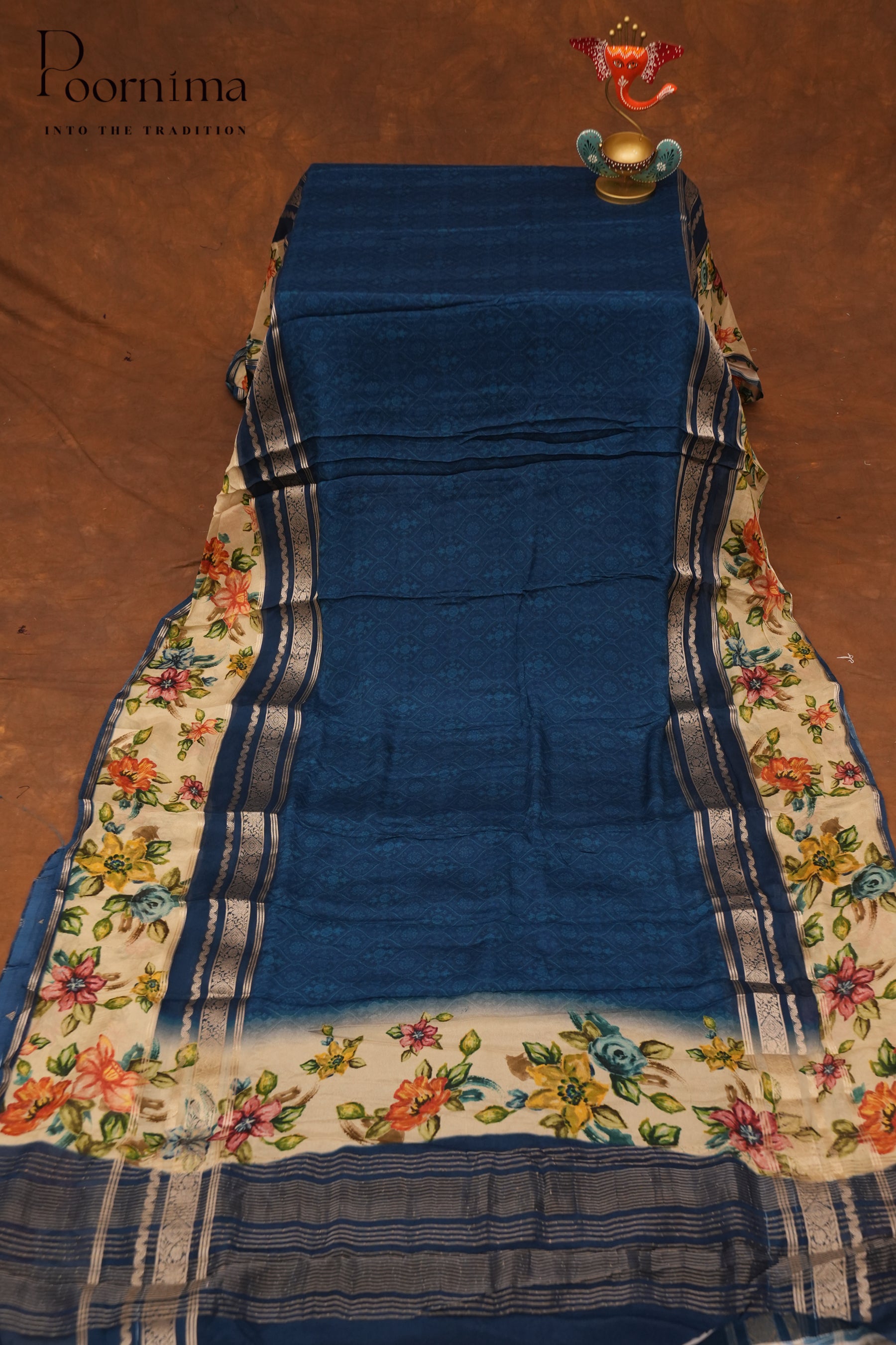 SEMI MYSORE SILK PRINTED SAREE- AZURE BLUE