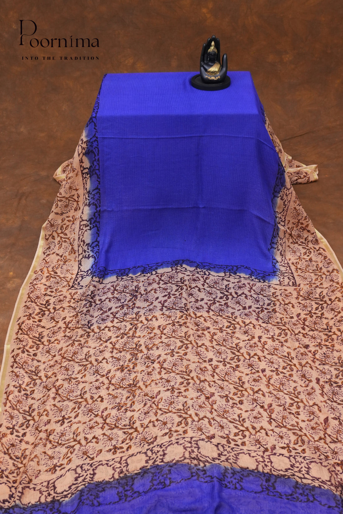 CHECKS GEORGETTE BLOCK PRINT SAREE-ROYAL BLUE