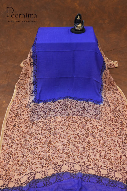 CHECKS GEORGETTE BLOCK PRINT SAREE-ROYAL BLUE