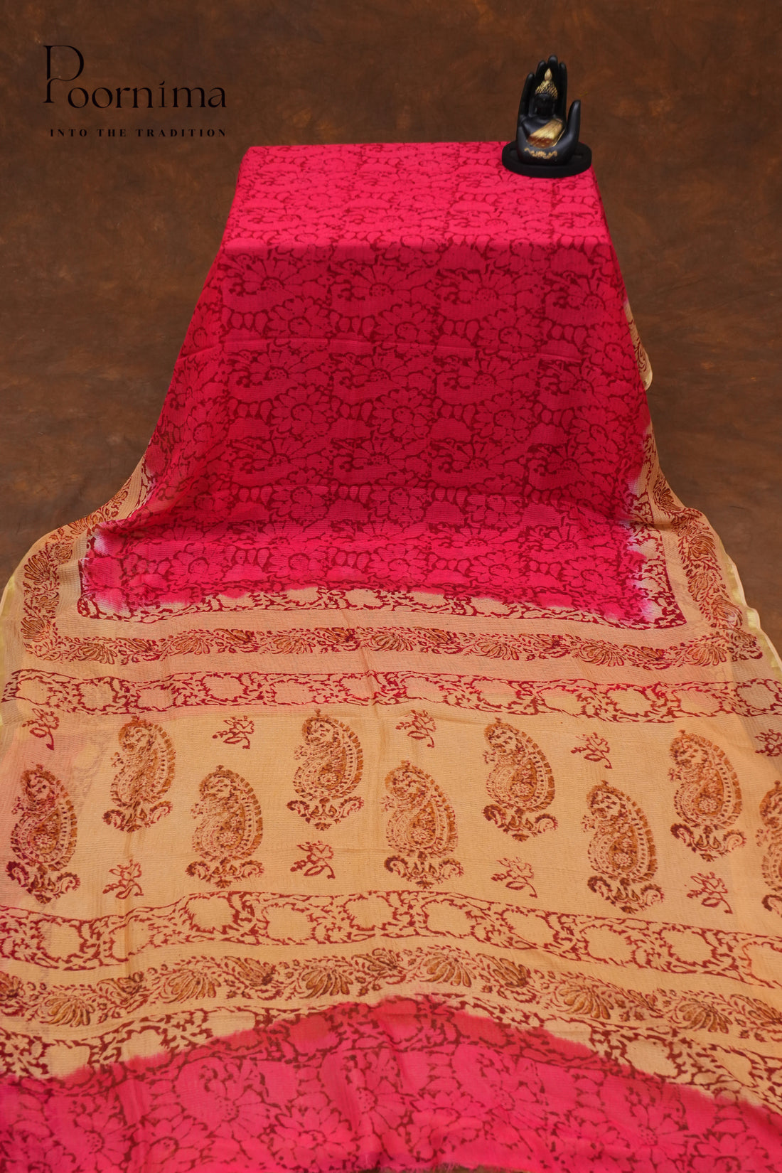 CHECKS GEORGETTE BLOCK PRINT SAREE- PINK