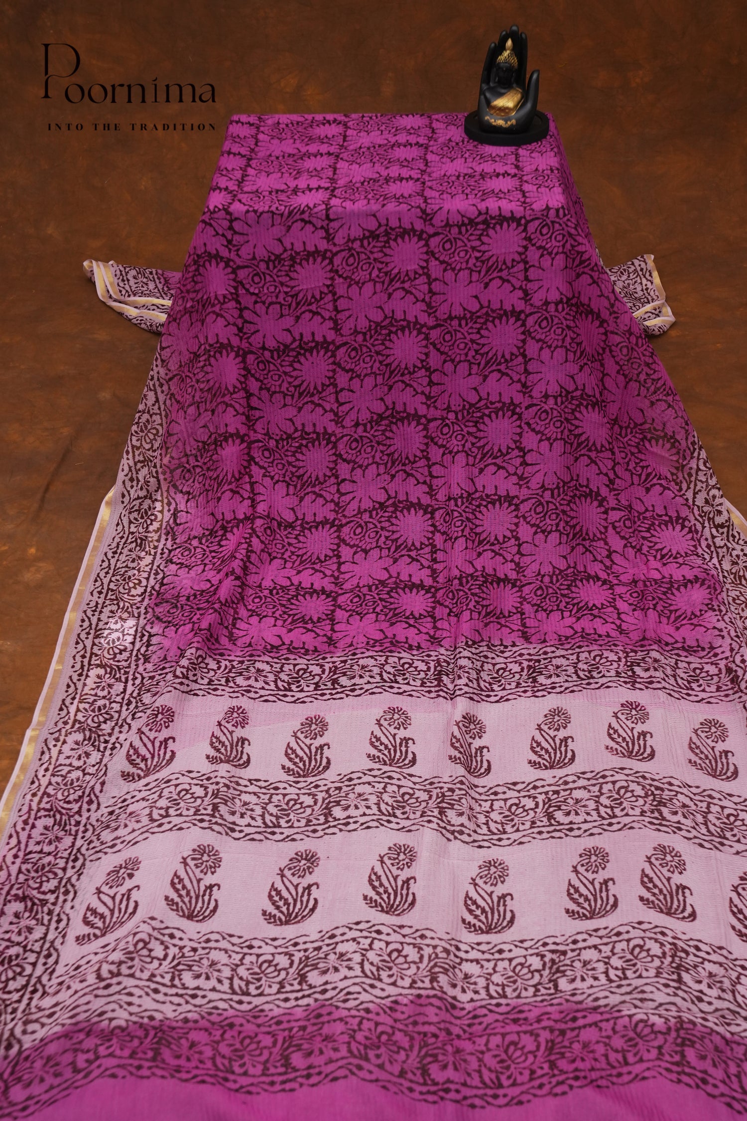 CHECKS GEORGETTE BLOCK PRINT SAREE-PURPLE