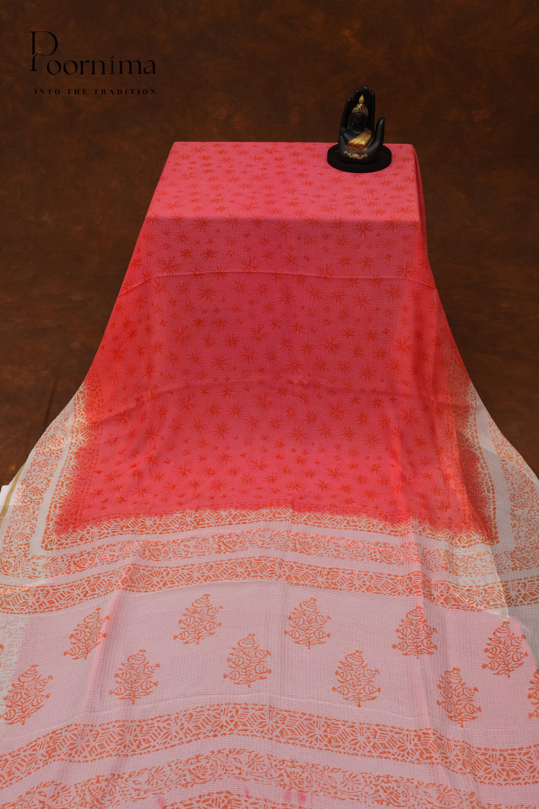 CHECKS GEORGETTE BLOCK PRINT SAREE-PEACH