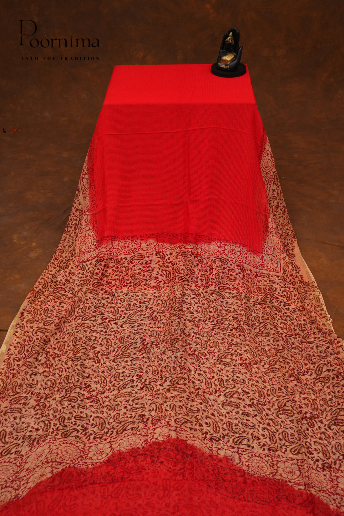 CHECKS GEORGETTE BLOCK PRINT SAREE-RED