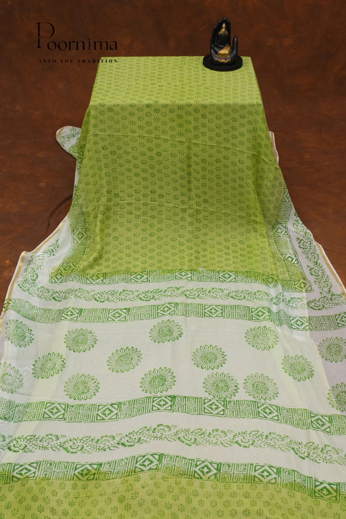 CHECKS GEORGETTE BLOCK PRINT SAREE-PARROT GREEN
