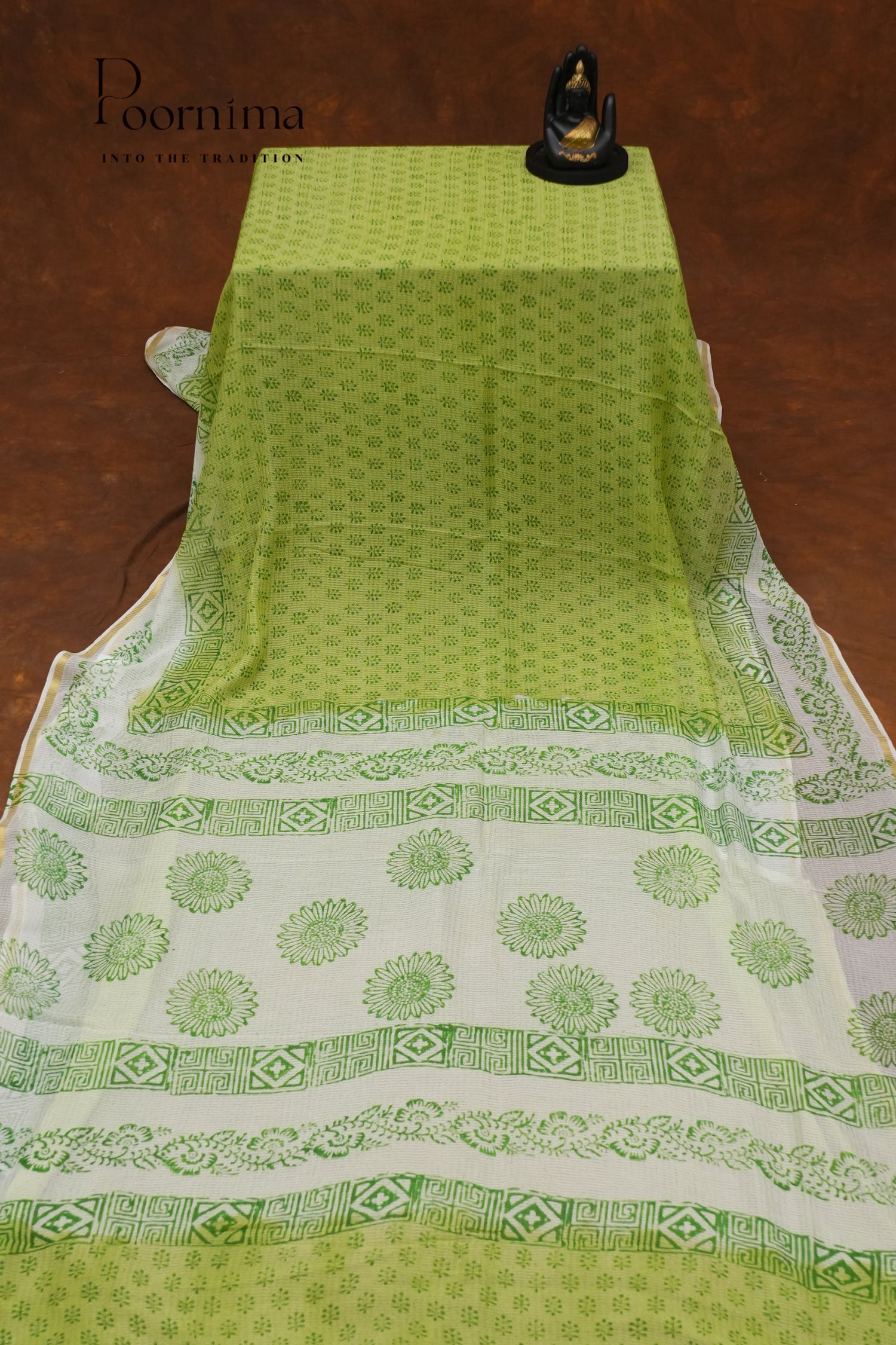 CHECKS GEORGETTE BLOCK PRINT SAREE-PARROT GREEN