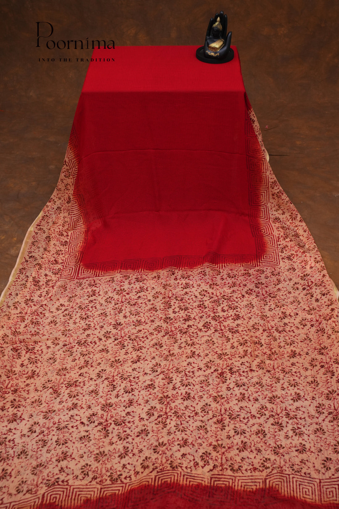 CHECKS GEORGETTE BLOCK PRINT SAREE-RED