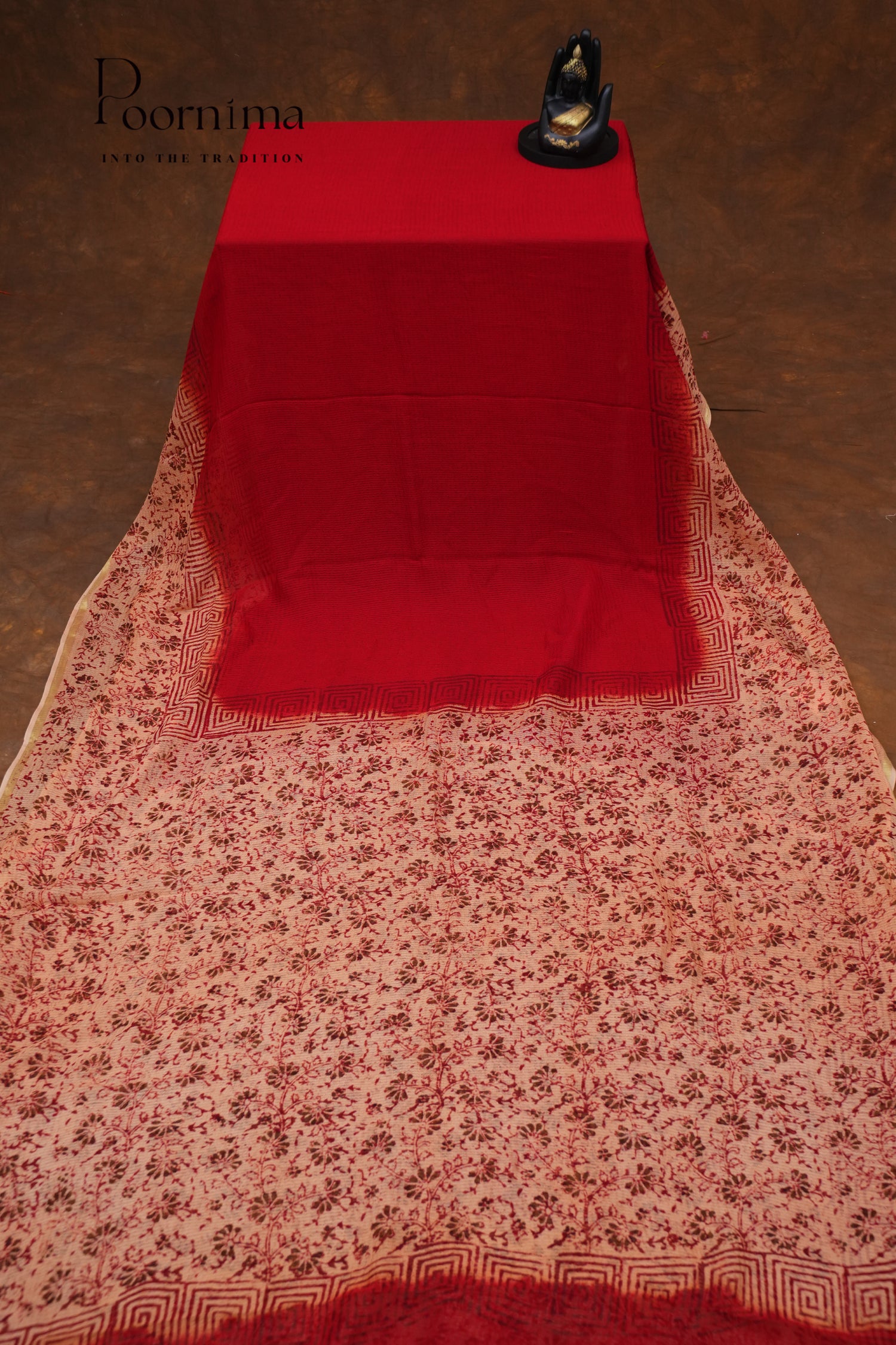 CHECKS GEORGETTE BLOCK PRINT SAREE-RED