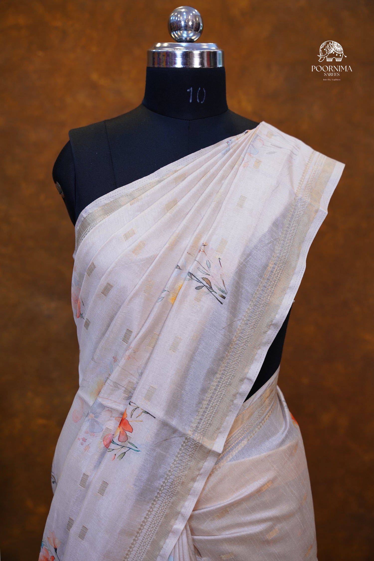 CHANDERI SAREE  - BEIGE CREAM