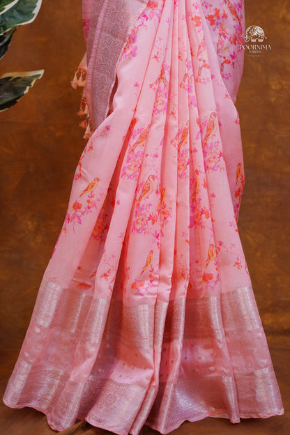 BANARASI SILK FUSION SAREE - PEACH PINK