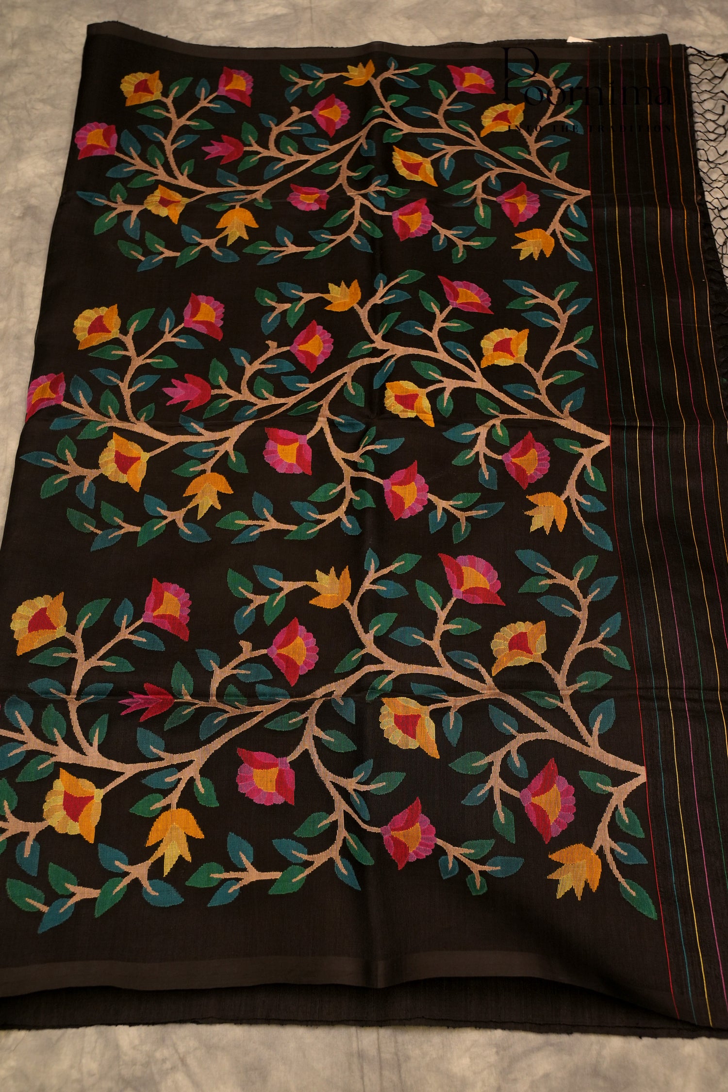 JUTE JAMDANI SAREE-BLACK