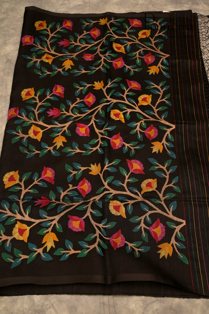 JUTE JAMDANI SAREE-BLACK