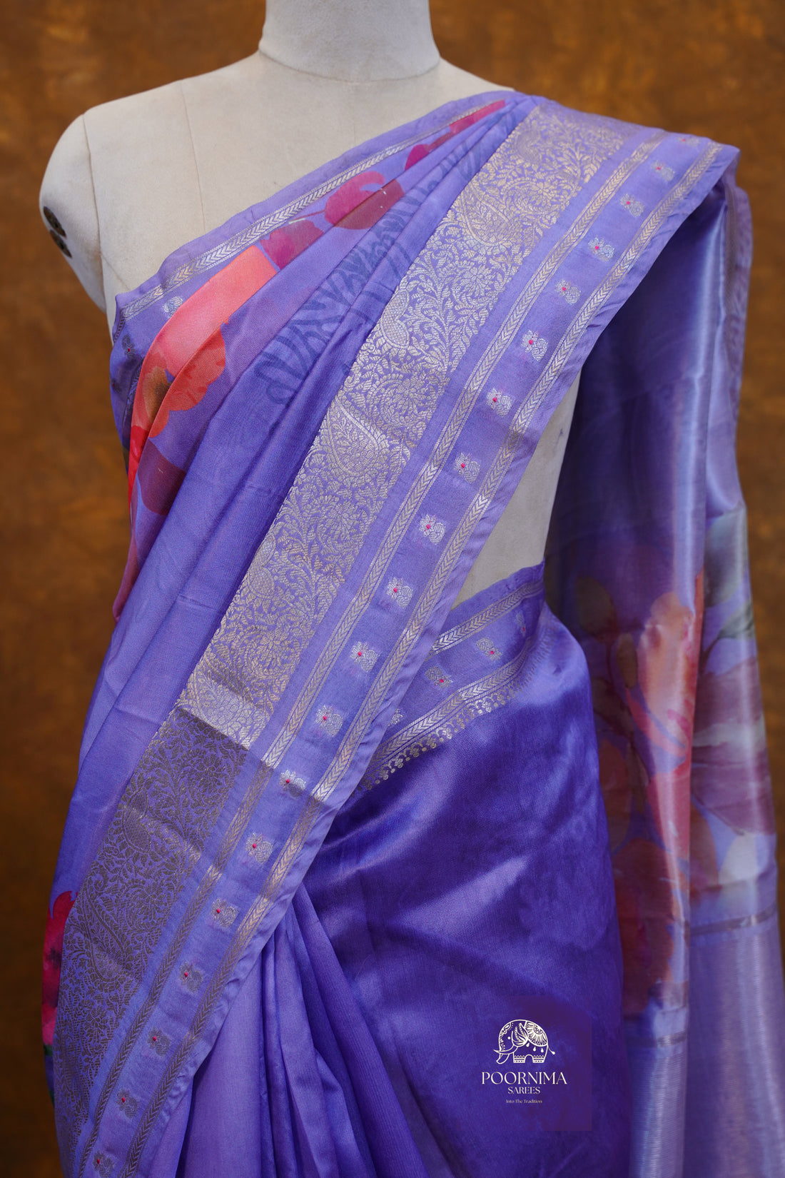 BANARASI SILK FUSION SAREE WITH DIGITAL PRINT-VIOLET