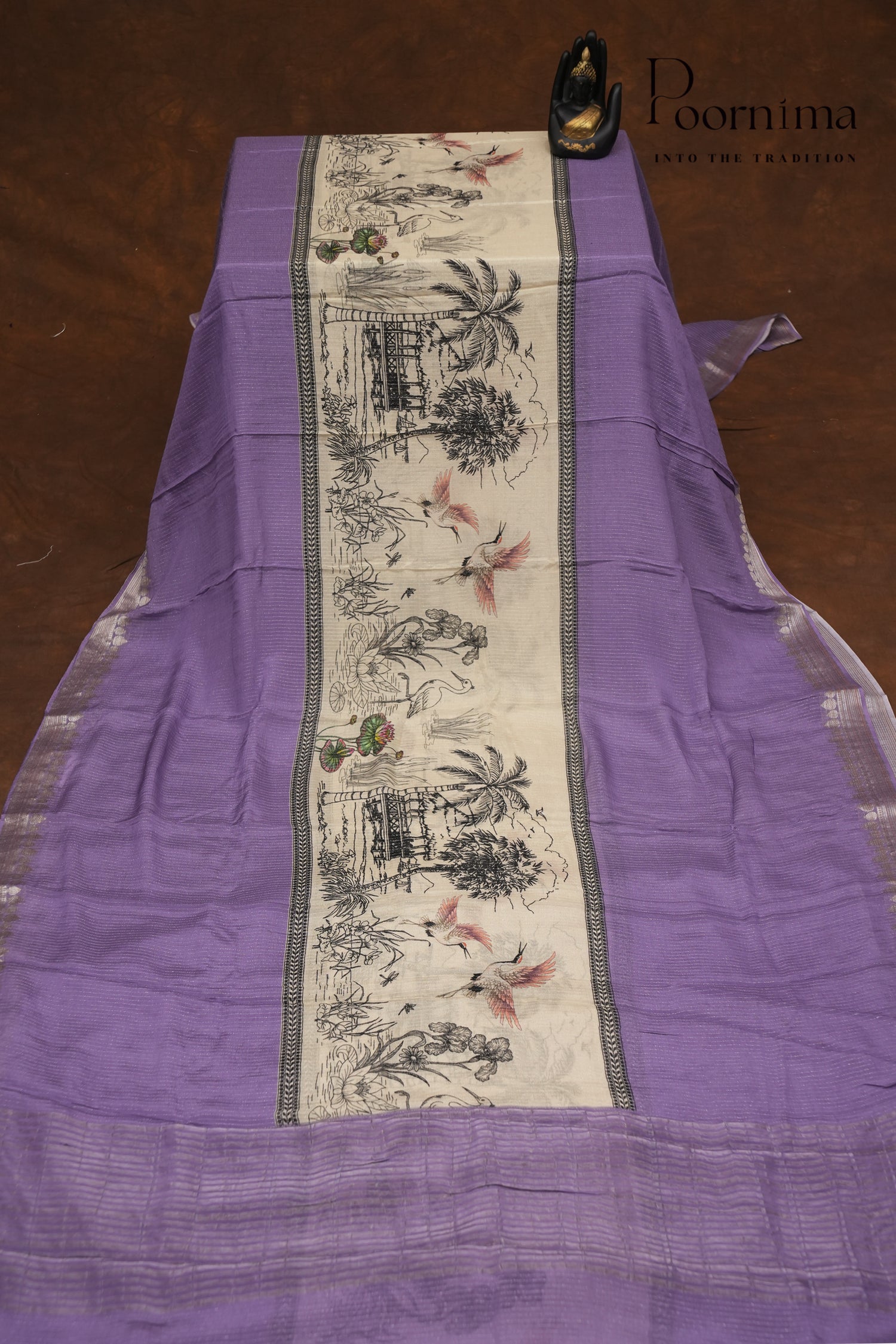 SEMI MYSORE SILK PRINTED SAREE-HALF WHITE