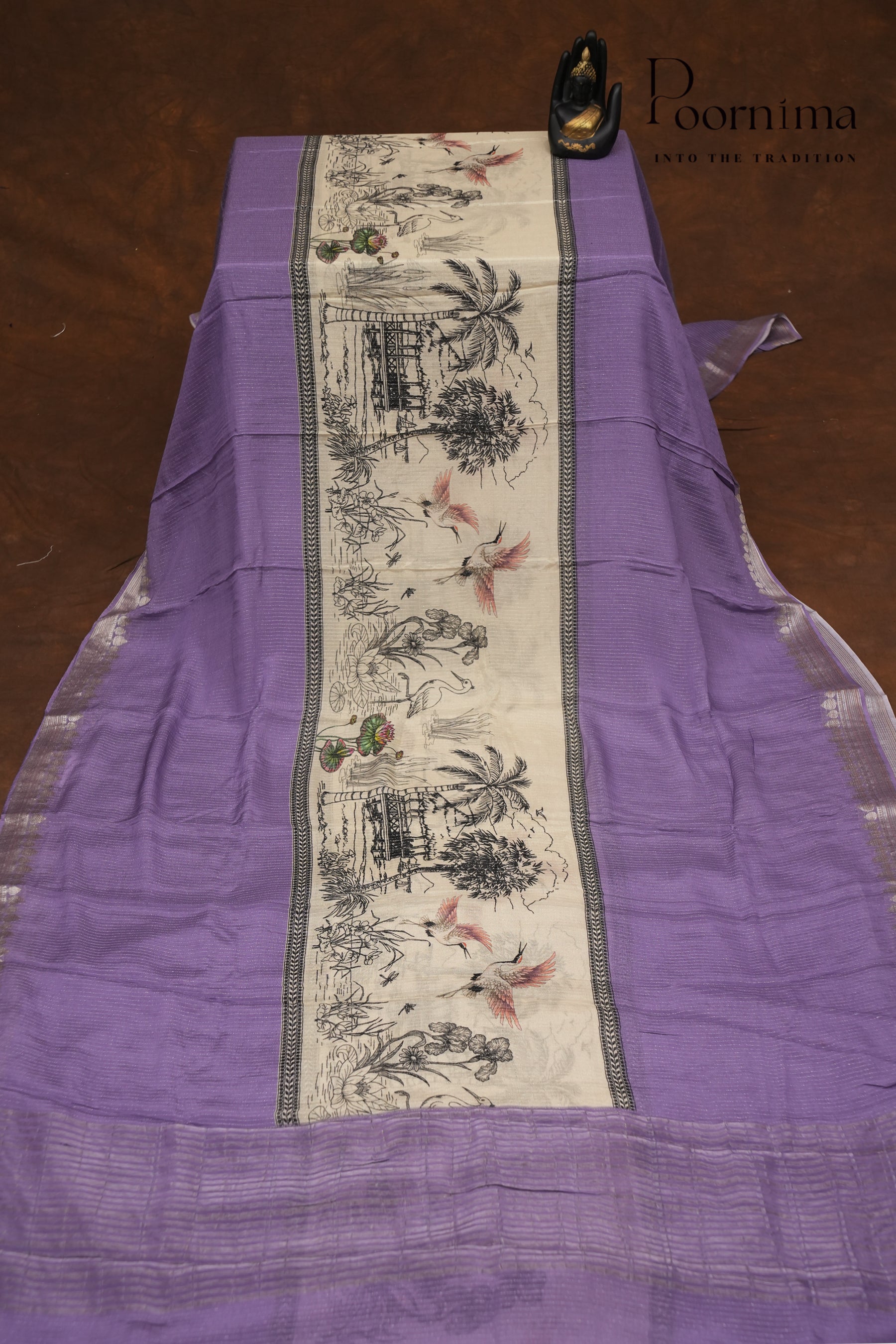 SEMI MYSORE SILK PRINTED SAREE-HALF WHITE