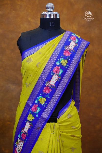 DOLA SILK SAREE - PEAR GREEN