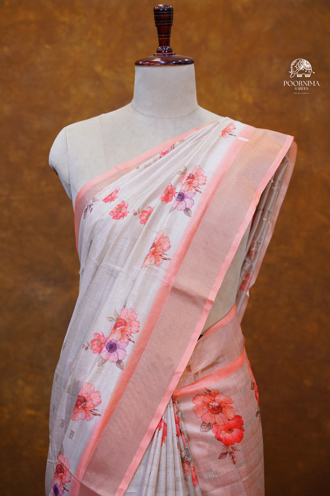 CHANDERI SAREE - IVORY CREAM
